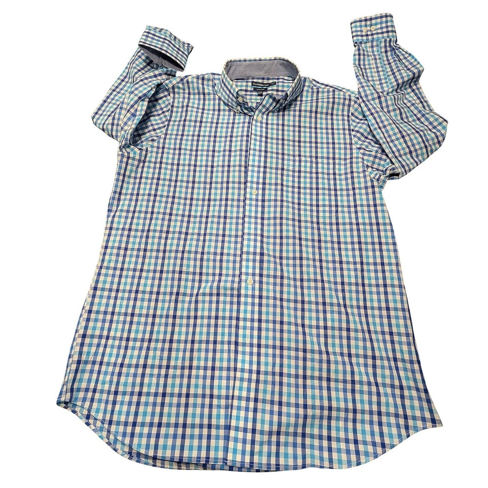 Croft & Barrow Mens Blue Gingham Easy Care Button Down Shirt 16.5 34/35 Classic